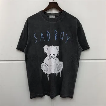 

2020 New Summer Style Sad Boy Bear Washed Do Old T-shirt Men Women Gray Top Tee