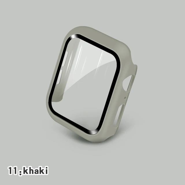Glass+Cases For Apple Watch Series SE 654321 44mm 40mm Smart iWatch 42mm 38mm 360 Full Bumper Screen Protector+Cover Accessories Khaki