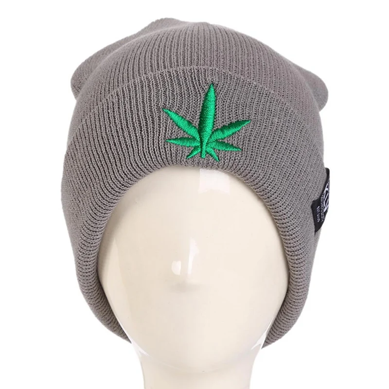 Men Women Winter Warm Beanies Hat Cannabis Leaf Pattern Soft Knitted Beanies Hat Caps for Adult Unisex - Color: LGY