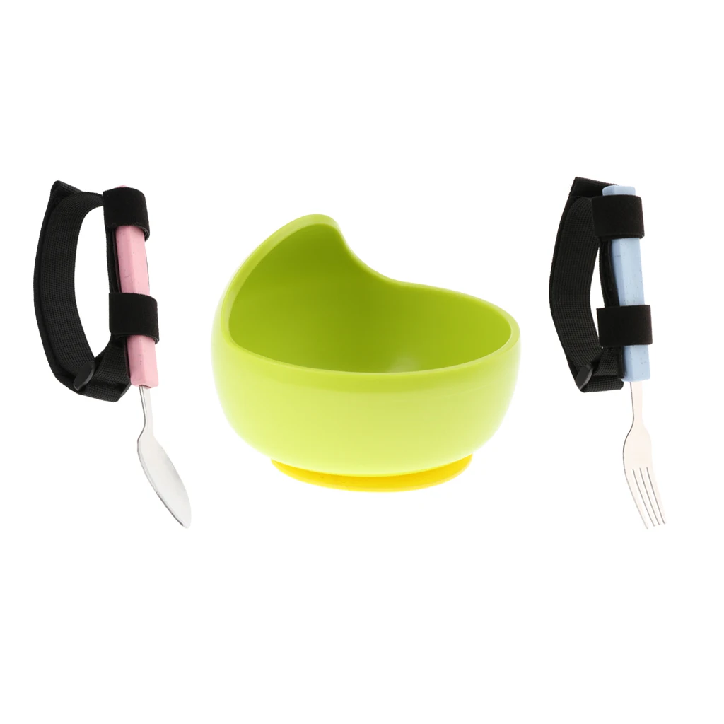 3pcs/set Hand Tremors Arthritis Elderly Utensil Eating Aid Spoon Fork Bowl Kit for Hand Spasm Finger Deformation Grip Loss