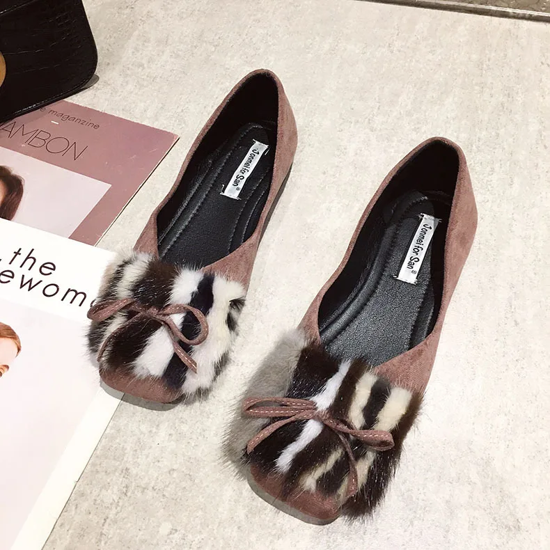 

2019 Autumn And Winter New Style Korean Models Furry WOMEN'S Shoes Square Head Soft-Sole Low-Cut Grandma Shoes Casual Versatile