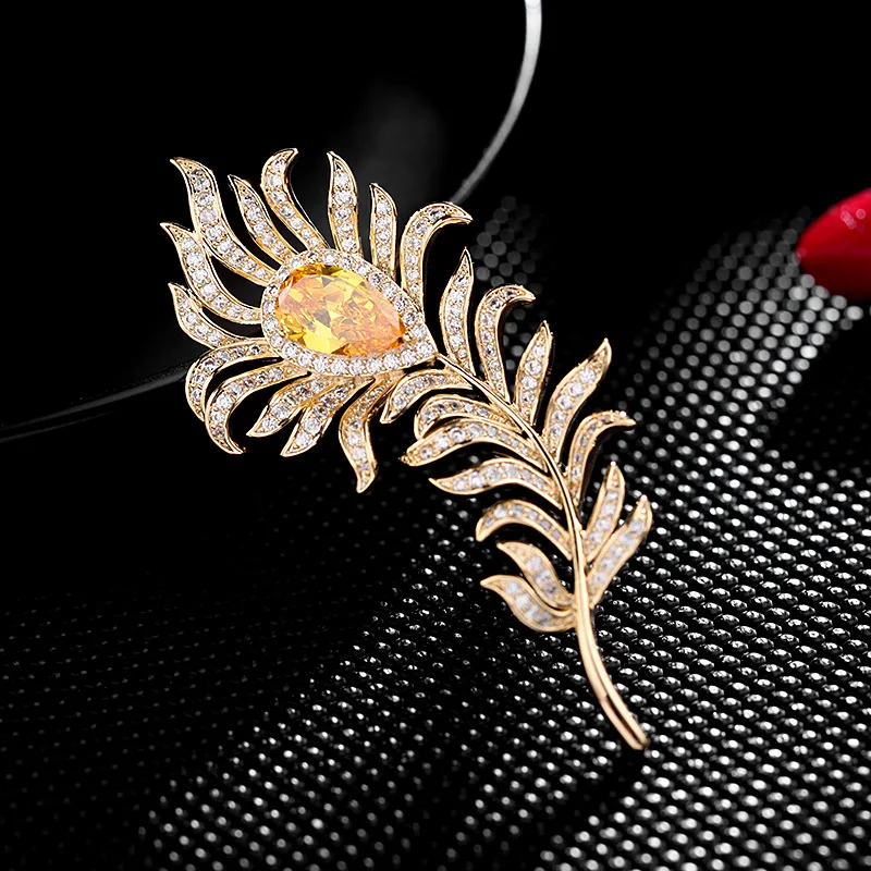 Korea Elegant Zircon Inlaid Feather High-end Brooches for Women Men Fashion  Sweater Suit Pin Brooch Coat Winter Accessories Gift - AliExpress