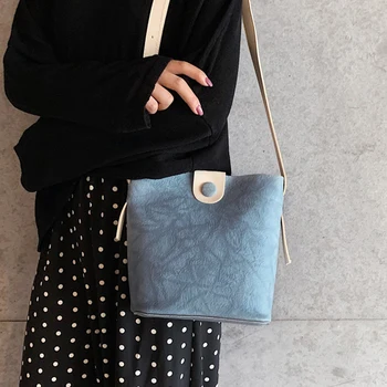 

Pu Leather Bucket Bag Women's Fashion Ladies Small Leisure Bucket Bag For Female Bags Simple Solid Color Crossbody Pakage