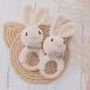 Wooden Baby Rattle Crochet Beige Rabbit Cute Shape Attracts Baby's Attention Newborn Stuffed Animal Organic Rattle Ideas Props 5