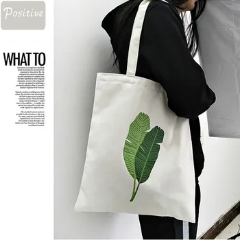 

Fashion Women's bag Canvas Printing Banana Leaf Shoulder Bags Handle Shopping bags women Female designer torebki damskie 380