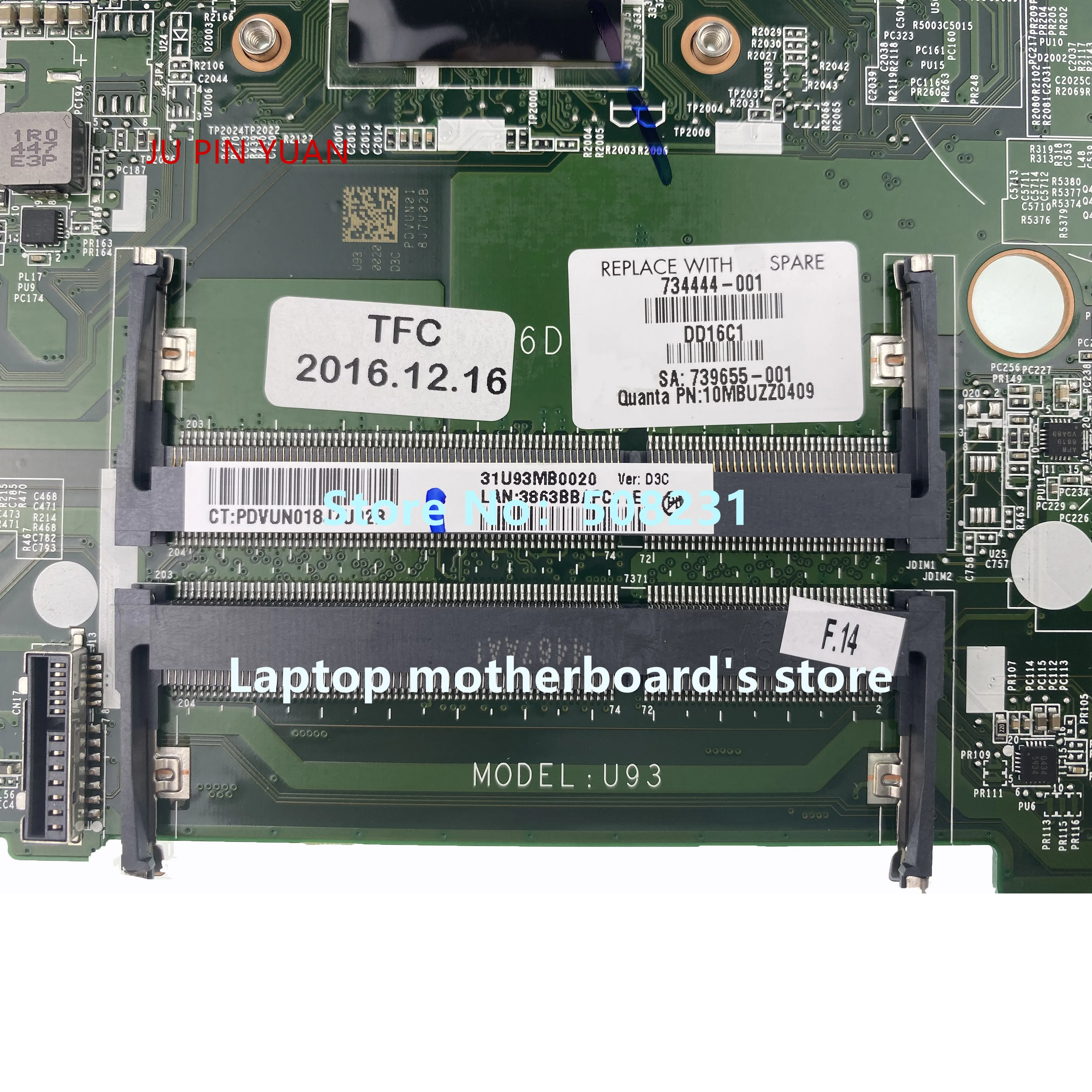 Placa-mãe Portátil para hp 100 Totalmente Testado Placa-mãe Tpn-q132 A65200 734444-501 734444001 U93 Da0u93mb6d0 - Imagem 2