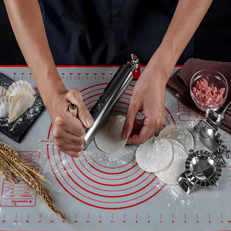 

Stainless Steel Tabletop Can Be Fixed Rolling Pin Kitchen Cooking Baking Pizza Dough Dumpling Skin Tool