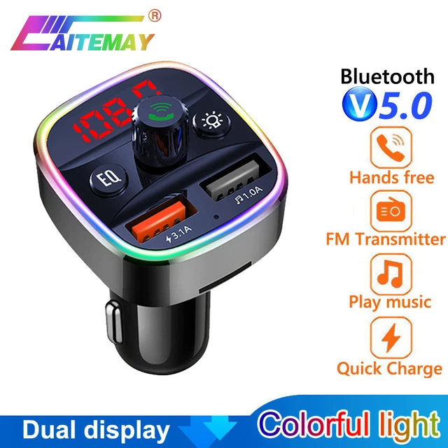 Bluetooth Car F6 Auto BT 5.0 FM Transmitter Handsfree Adapter RGB  Atmosphere Light Lamp Audio Recieiver with Retail Box