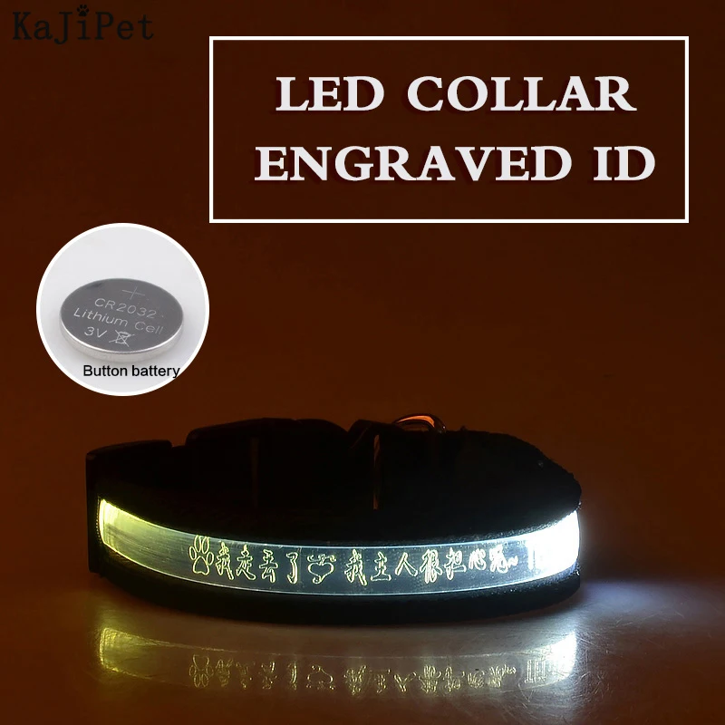 Custom Lettering Led Dog Collar Personalized Nylon Pet Dog Tag Collar Cat Adjustable Glowing Dog Collar Led Light Night Safety 