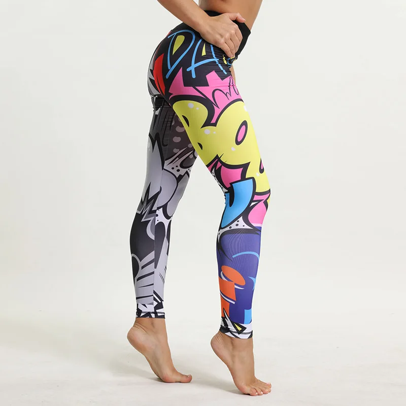 Новые Брендовые женские штаны для йоги, спортивные штаны с рисунком, женские Леггинсы для йоги и фитнеса, дышащие спортивные лосины для бега - Цвет: black