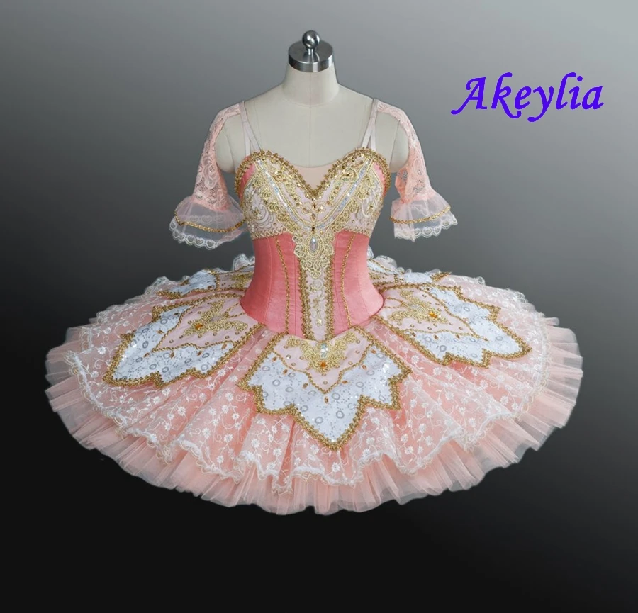 

Women Pink Princess Professional Tutu Ballet Peach Fairy Ballet Pancake Tutu Girls Costume Platter Bellrina Pink sleeping beauty