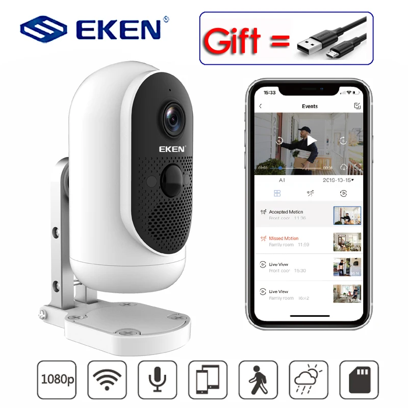 Камера видеонаблюдения EKEN Argus Wi Fi 1080P Full HD с питанием от аккумулятора широкий угол