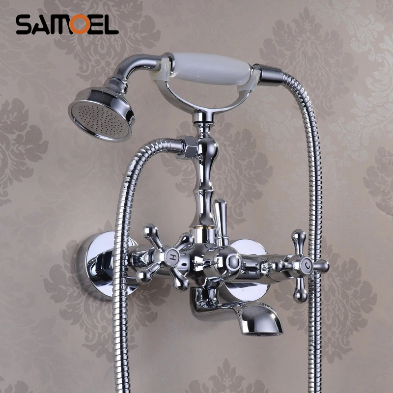 Cromado Banheiro Banheira e Chuveiro Misturador Torneira Torneiras de Bronze Torneira da Banheira com Chuveiro de Mão de Cerâmica Sf1054