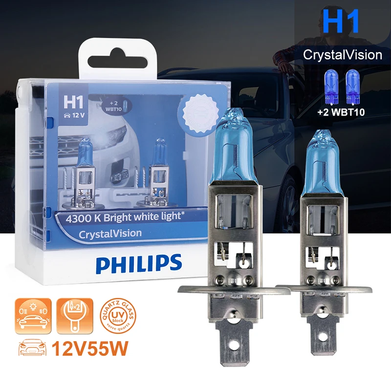 Philips h1 галогенный 55 Вт 12 В Кристальное видение 4300K яркий белый светильник Авто