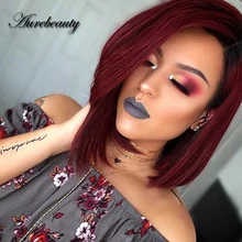 

Short Blunt Cut Bob Straight Synthetic Hair Wig Dark Red 99J Burgundy Colored Full Machine Made Wigs Pixie Cut Natural For Women