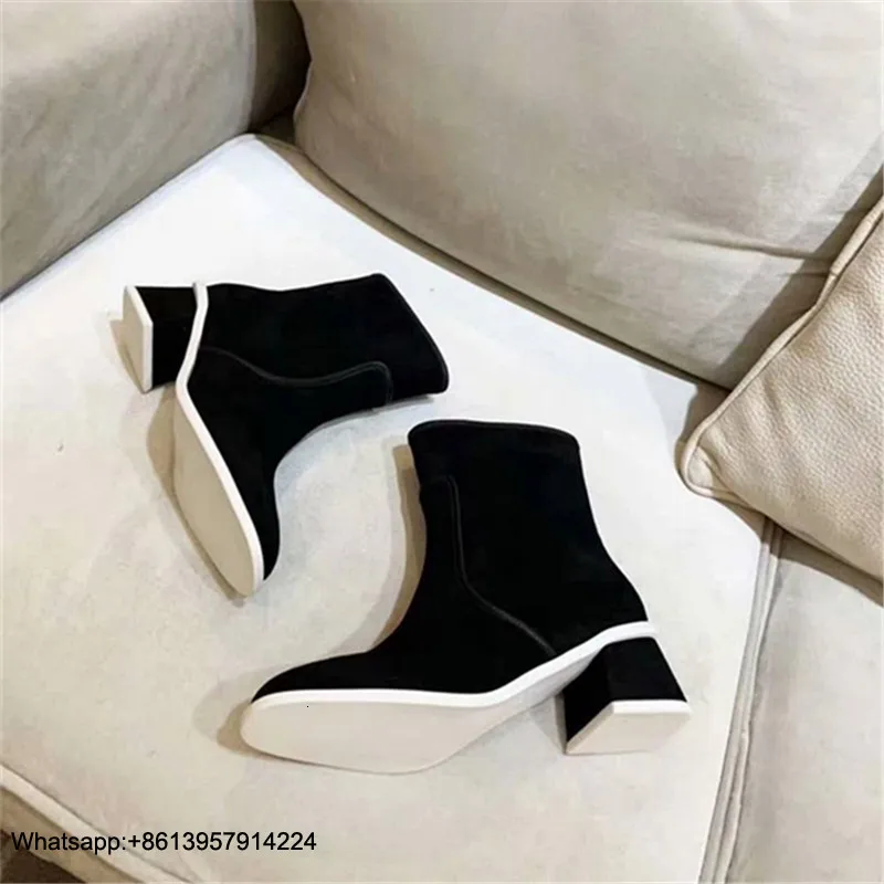 

Chelsea Shoes Women Boots Zipper Botas Med Heels Ankle Boots Black Botas Mujer Square Toe Chaussures Femme 2019 New Female Shoes