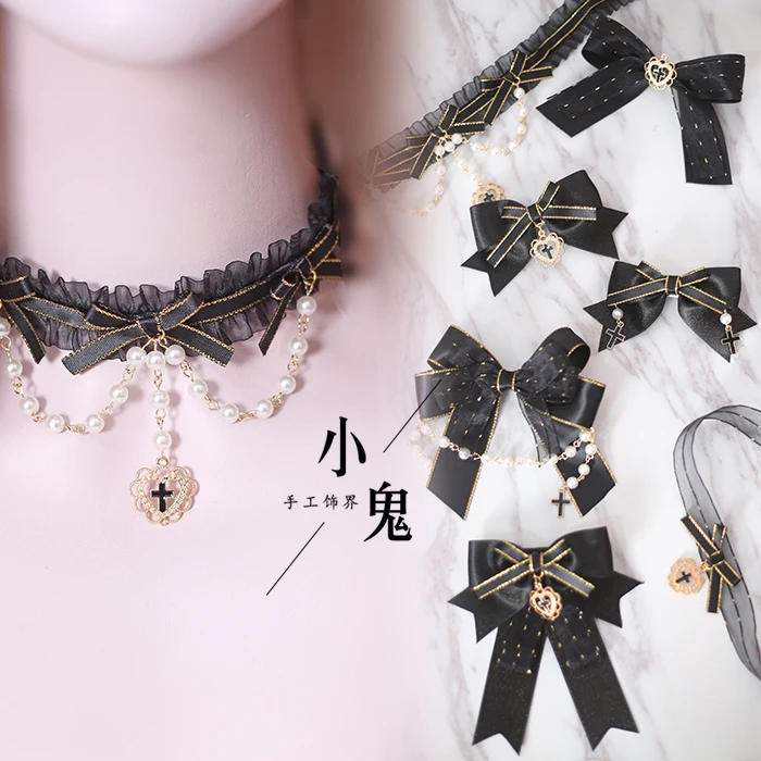 

Handmade handmade black Gothic LOLITA Lolita wind tiara hair accessories Japanese brooch hairpin neck chain ornaments
