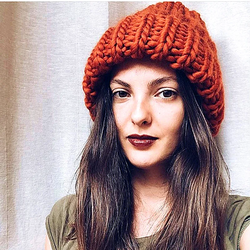 Women Hand Made Knitting Hat Beanies for Women Winter Warmer Ear Thick Soft Beanie Cap Lady Fashion Chunky Knitted Rib Hats