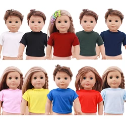 T shirt en coton non imprimé fait à la main pour garçons et filles, 13 couleurs unies, vêtements intérieurs de poupée, adapté à poupée américaine de 18 pouces, 43cm 