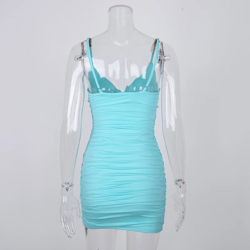 NewAsia, Двухслойное синее летнее платье для женщин, новинка, v-образный вырез, открытая спина, сексуальное платье, короткое, стрейч, облегающее, облегающее, с рюшами платье