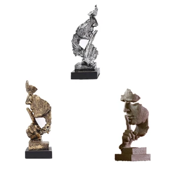 

Resin Silence Is Gold Statue Abstract Ornaments Statuettes Mask Sculpture Craft For Office Vintage Home Decor