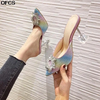

Sexy Color Women Pumps Rhinestone Crystal High Heels Women Sandals Elegant Pointed Toe Crystal High Heel Slippers Women Shoes