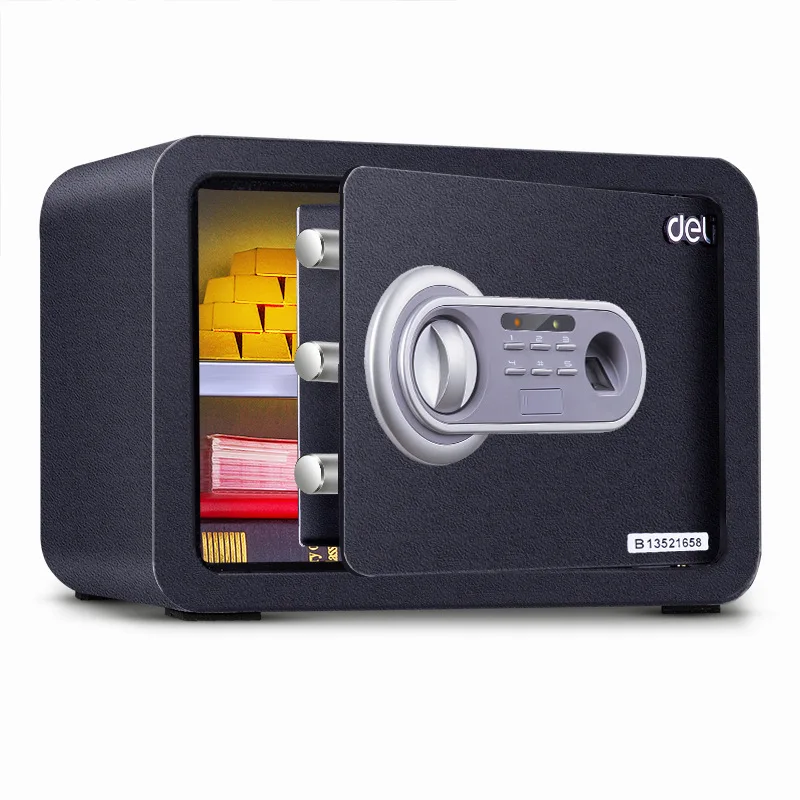 

Deli Safe Box Small Household Mini Safety Box Office Fingerprint Security Key Anti-Theft Safe-Bedside Table