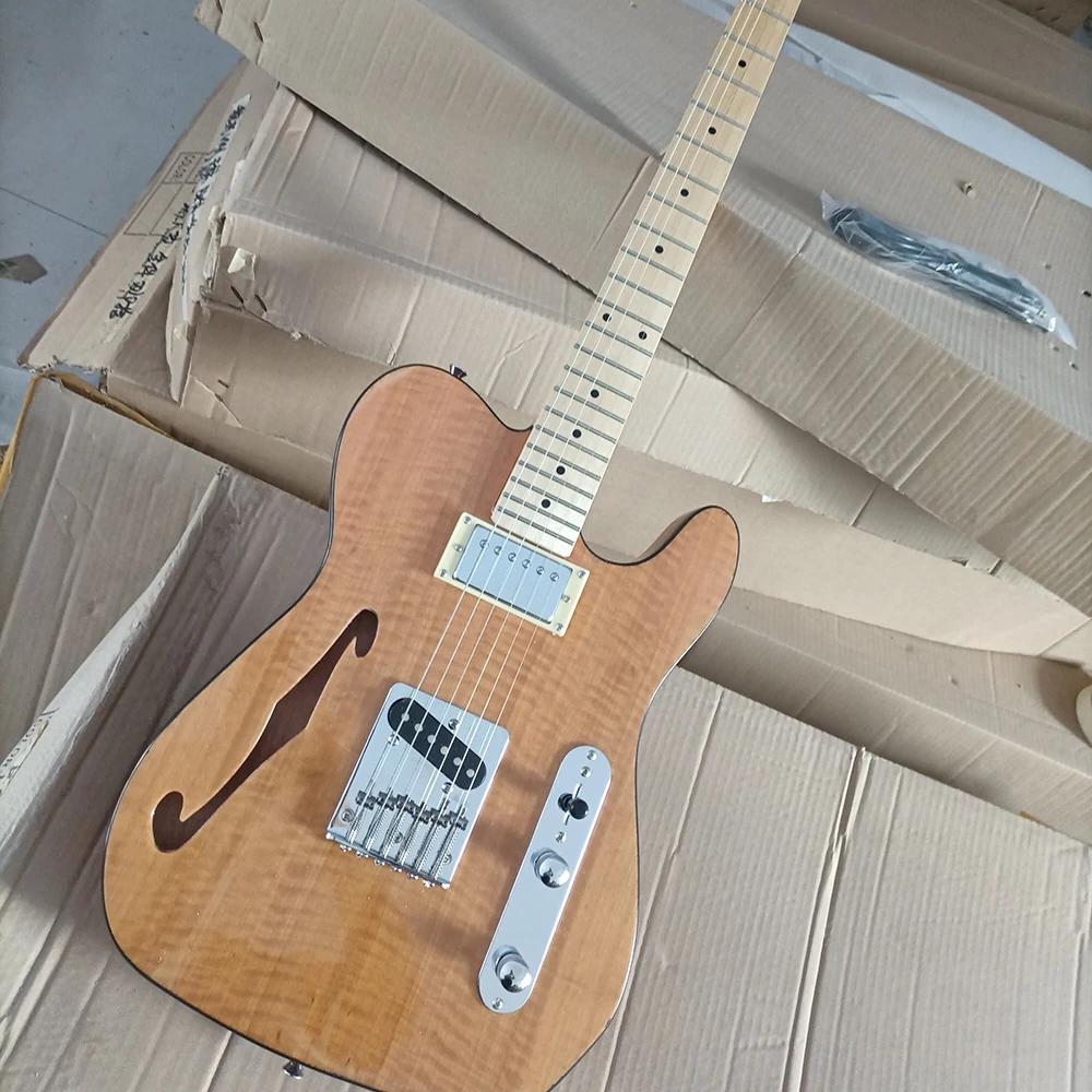 Free Shipping 6 Strings Natural Semihollow Electric Guitar With