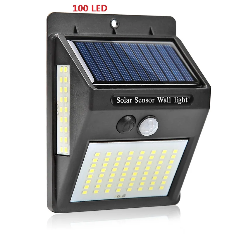 100 светодиодов Солнечный настенный светильник 2600LM открытый солнечный светильник PIR датчик движения настенный светильник водонепроницаемый на солнечных батареях для украшения сада - Испускаемый цвет: 100 LED