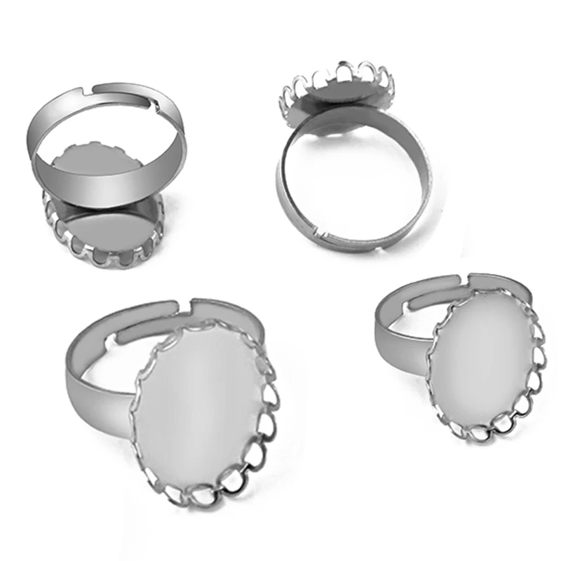 

10pcs/lot Adjustable Blank Ring Base Fit Dia 13x18mm 18x25 mm Glass Cabochons Cameo Settings Tray Diy Jewelry Making Ring