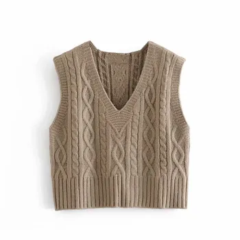 

Za 2020 Spring And Autumn Sweater Vest Ladies Fashion Sleeveless Loose V-neck Sweater Women Pullover High Street Sleeveless Vest