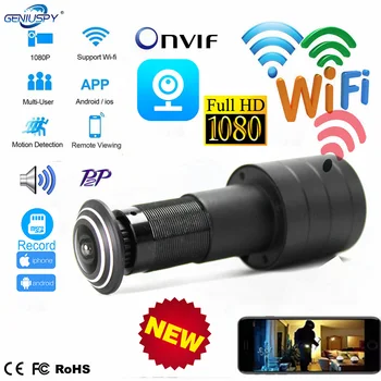 

Door Eye Hole Security 1080P HD Onvif 1.66mm Lens Wide Angle FishEye CCTV Network Mini Peephole Door WifI P Camera P2P TF Card
