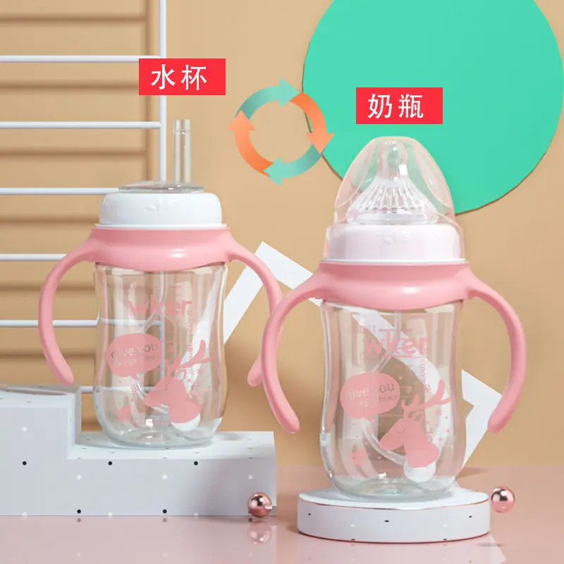 

Shatter-resistant Pp Wide Aperture Baby Feeding Bottle with Handle Straw Newborns Primary Infant Anti-Colic Silica Gel Soft