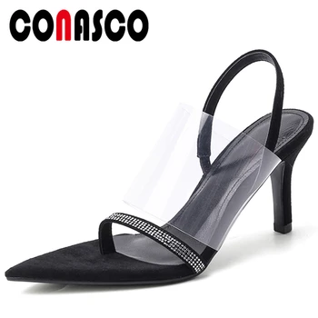 

CONASCO Women Sandals New Arrival Summer High Heels Fashion Sexy Concise Casual Pumps Rhinestone Rome Style Casual Shoes Woman