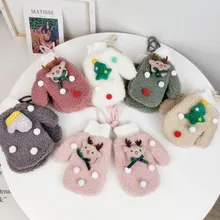 Толстые перчатки без пальцев для рождественской елки, теплые флисовые рукавицы для малышей, Мультяшные перчатки для маленьких девочек, Зимние перчатки для улицы