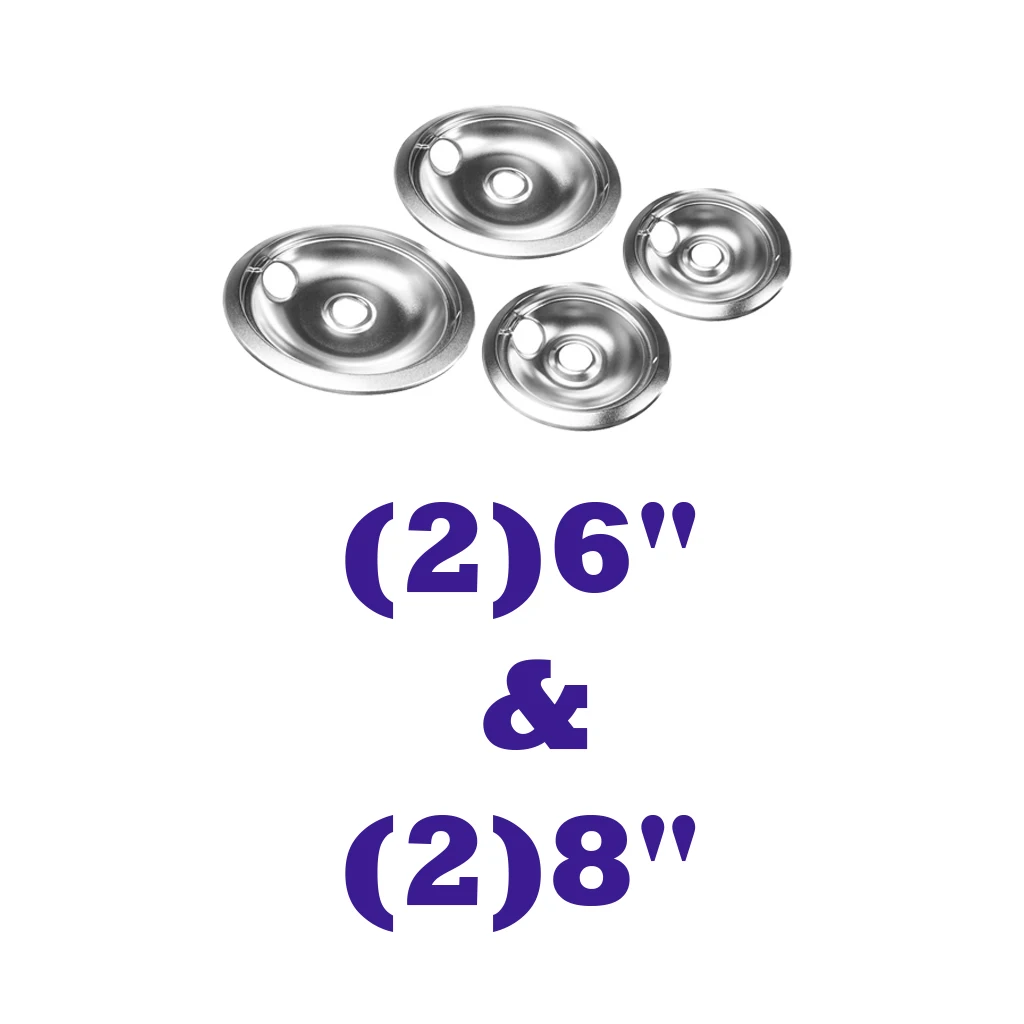 Replacement Stove Range Oven Drip Bowl Pan, 2 Small 6inch & 2 Large 8inch, Chrome Finished