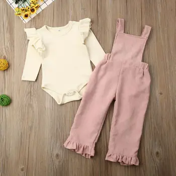 

New Fashion 1-4Years 2PCS Toddler Baby Girls Kids Long Sleeve Romper Strap Bib Pants Autumn Outfit Casual Clothes