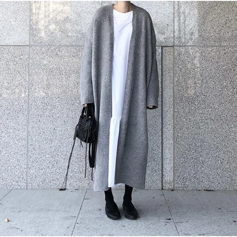

New 2020 Autumn Winter Women's Sweaters Korean Style Fashionable Minimalist Solid Color Casual Long Cardigans CL540