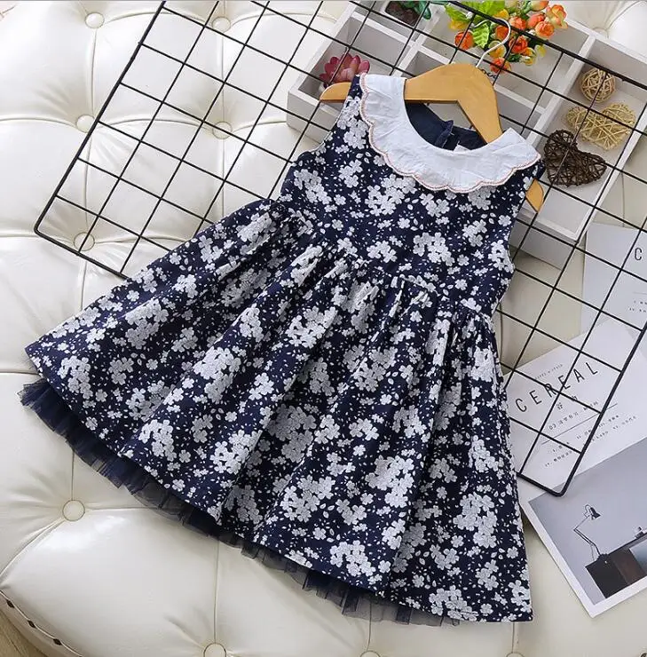 Летние хлопковые платья принцессы с принтом для девочек, детское элегантное платье, 5 шт./партия