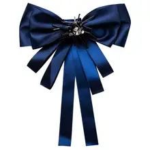 Новая мода Женская Европа США Британский колледж Ветер алмаз лук винтажная тканевая брошь рубашка корсаж лук