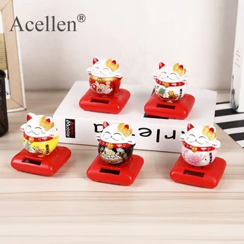 

Lucky Cat Solar Car Decoration Accessories Flat Back Resin Kawaii Miniature Figurines Home Decor Modern Statues Sculptures