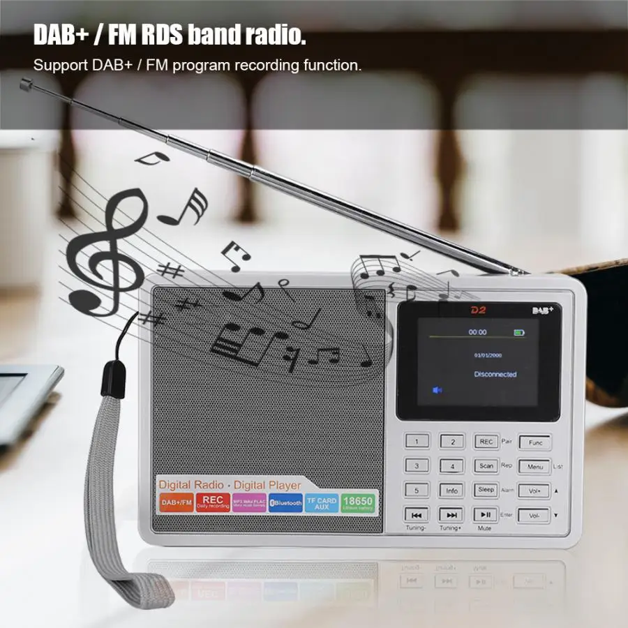 Для D2 DAB+ FM(RDS) цветной экран цифровое радио Bluetooth V2.1 TF карта AUX вход Цифровой плеер Поддержка стерео гарнитура прослушивание