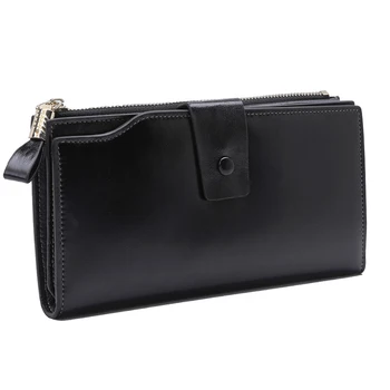 

RFID Women's Waxy Leather Wallet Luxury Long Card Holder Wallet Casual Hasp Clutch Bag for Travel Phone Bag Ladies Coin Purse