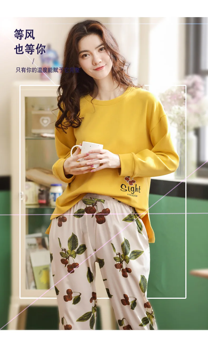 Hot Selling Autumn And Winter New Style Pajamas Women's Knitted Pure Cotton Long-sleeved Pullover Trousers Tracksuit Casual
