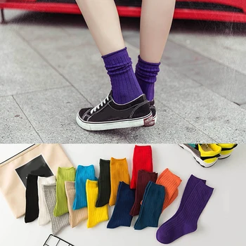 

2019 Retro Women Socks Cotton Stripe Tube Socks Candy Color Funny Socks Solid Knitting Women's Socks Festival Gifts Short Socks