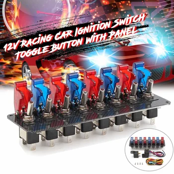 

Audew 8 in 1 12V 8 switch button Racing Car 4 Blue & 4 Red LED Button Panel Toggle Switch Button 210x67x3mm
