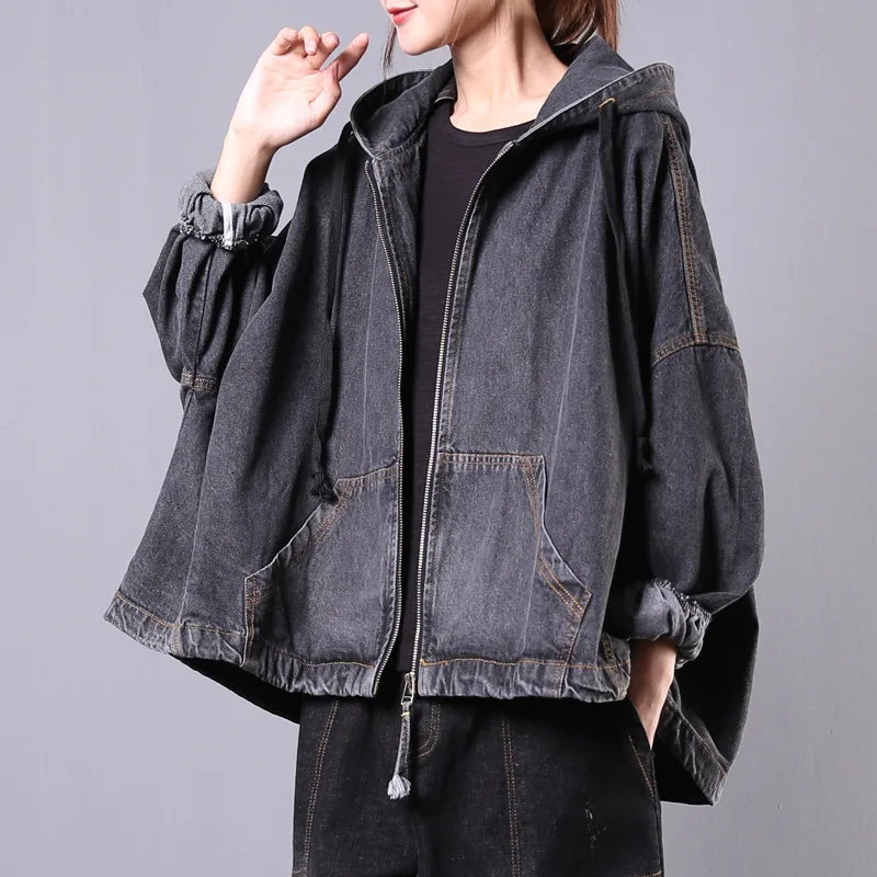 Max LuLu корейская модная дизайнерская одежда женские панк ветровки женские джинсовые куртки с капюшоном винтажные негабаритные осенние пальто - Цвет: black