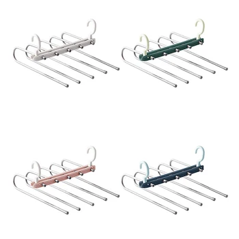 

Pants Hangers 5-Layer Stainless Steel Foldable Space Saving Wardrobe Organizer for Pants Jeans Trousers Skirts Scarf