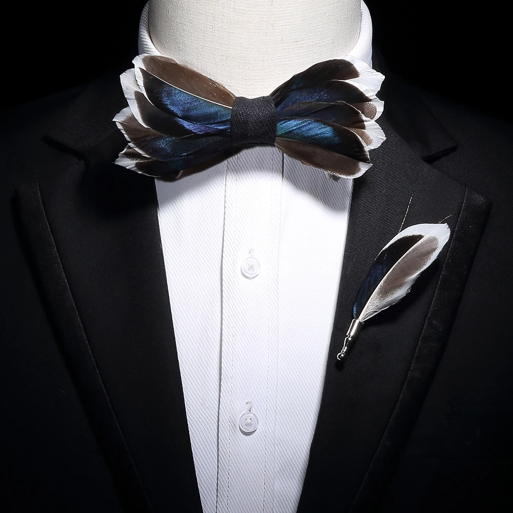 Ricnais модный роскошный мужской галстук-бабочка с перьями изысканный ручной работы галстук-бабочка брошь набор костюм Свадебная вечеринка подарок с коробкой