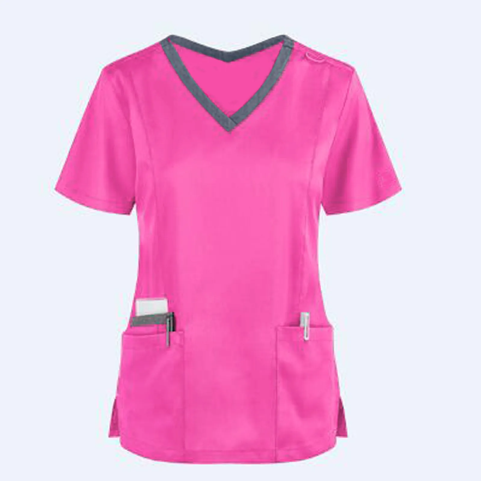 Pocket Women Nursing Scrub Uniform Ladies Short Sleeve V-neck Care Workers Nurse Working Medical Uniforms Blouse Tops Uniform nurse scrubs top nurse uniform suits nurse uniform dress working uniform blouse work uniform sets